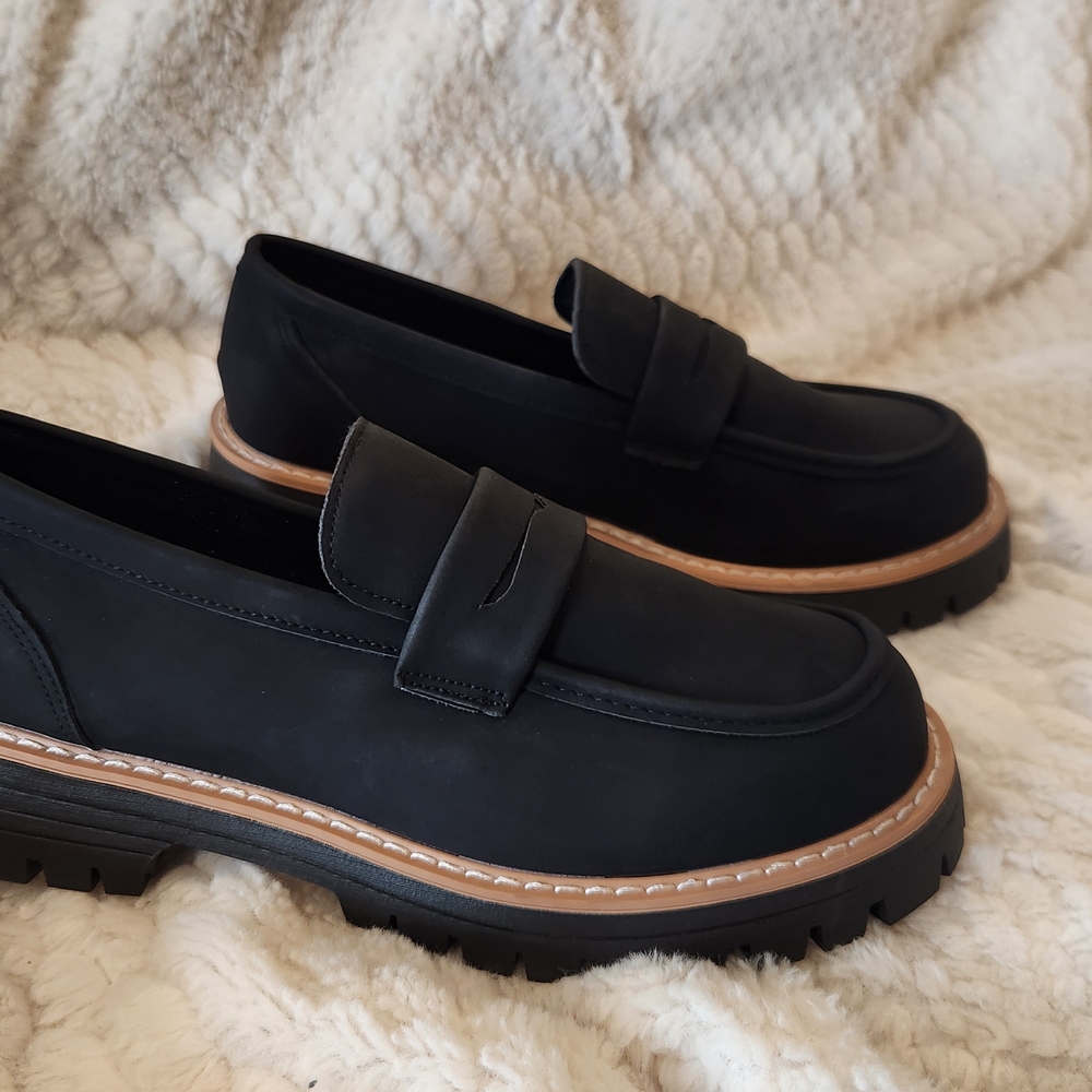 Black Loafers with Tan Sole